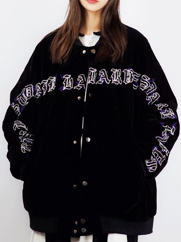 레트로 스트리트 스타일 알파벳 야구 자켓 여성 봄과 가을 기질 디자인-긴팔 커플 대형 자켓